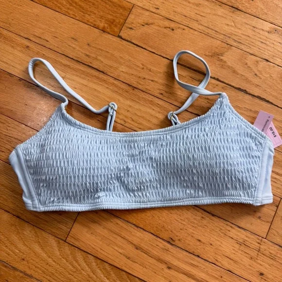 Wild Fable Light Blue Smocked Bralette Bikini Top Size S Removable Pads NWT - Picture 1 of 6